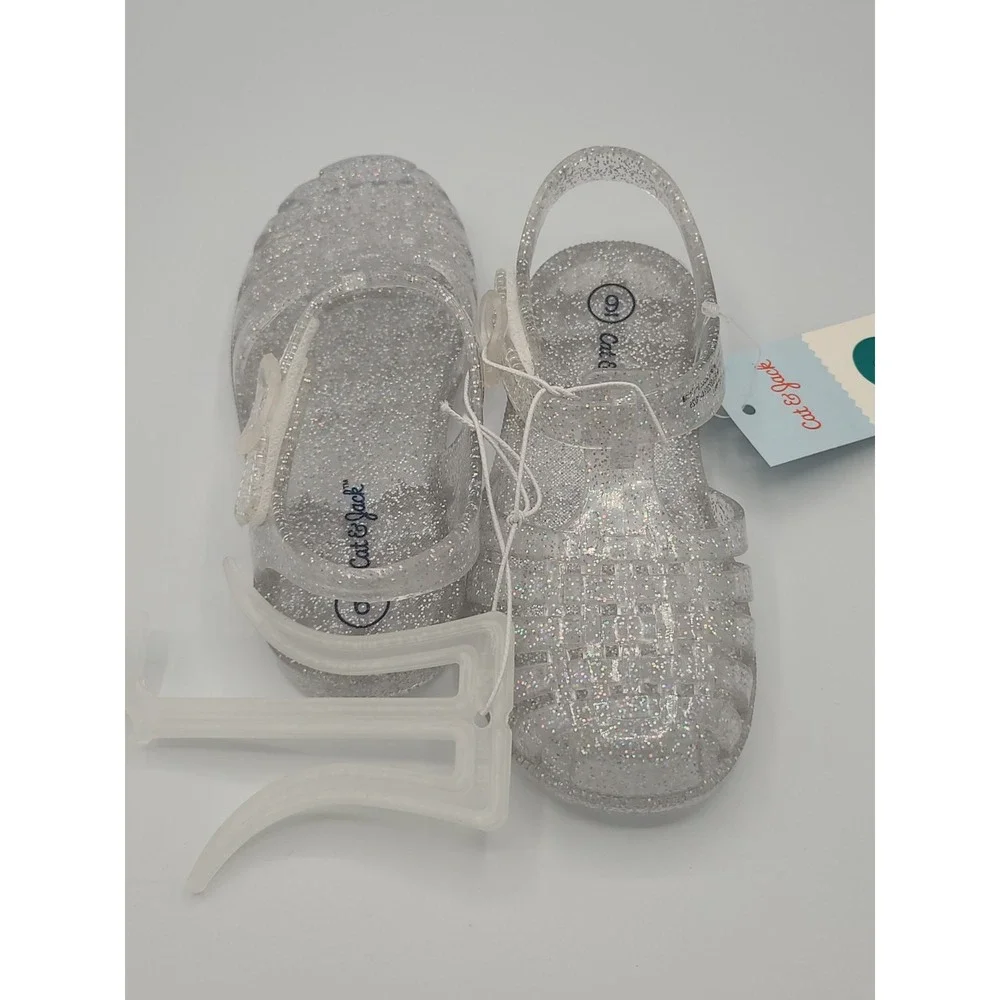 Cat And Jack Sunny Clear Jelly Sandals With Glitter Toddler Size 9